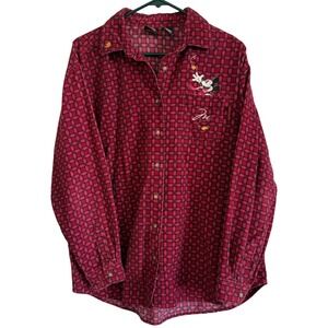 Vintage 90s Disney Mickey Unlimited Corduroy Pink Flannel Shirt Women large Fall